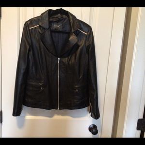 Soft Leather Jacket, white leather trim, fully lined.